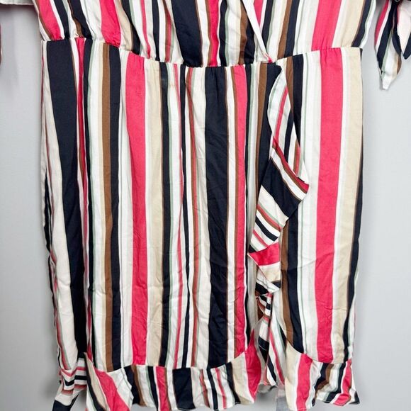 HUTCH | Bold Vertical Striped Faux Wrap Short Sleeve Dress Women’s Size Large - Picture 4 of 9